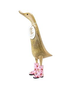Natural Finish Ducklet with Pink Floral Welly Boots